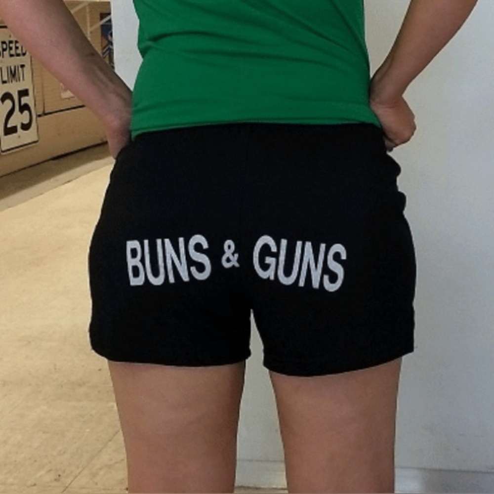 Cheer Shorts with White Cops & Doughnuts Design Buns & Guns Baby! 💪